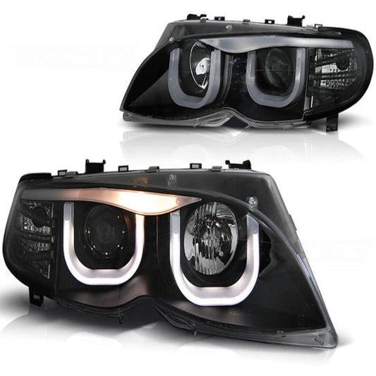 Scheinwerfer 3D Angel Eyes passend für BMW 3er E46 Limo Touring Bj. 01-05 Schwarz