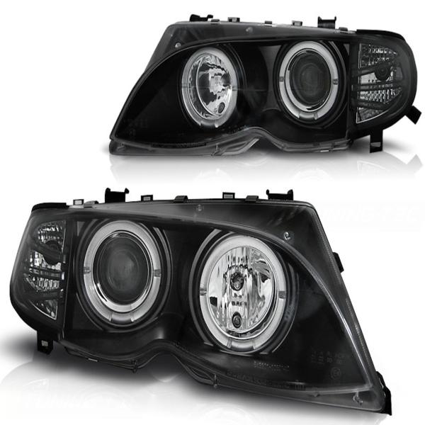 LED Angel Eyes Scheinwerfer passend für BMW 3er E46 01-05 schwarz Set
