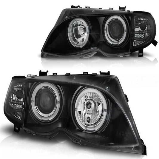 LED Angel Eyes Scheinwerfer passend für BMW 3er E46 01-05 schwarz Set