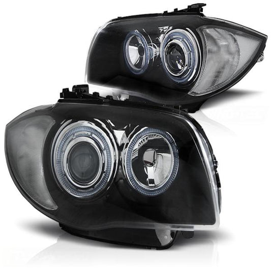 Design Angel Eyes Scheinwerfer passend für BMW 1er E81, E82, E87, E88 04-11 schwarz