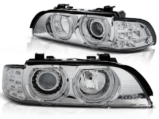 Scheinwerfer Angel Eyes passend für BMW 5er E39 Bj. 95-00 Chrom mit LED Blinker