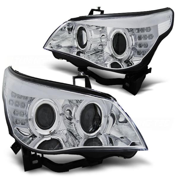 Scheinwerfer Angel Eyes passend für BMW 5er E60 E61 Bj. 03-07 Chrom mit LED Blinker
