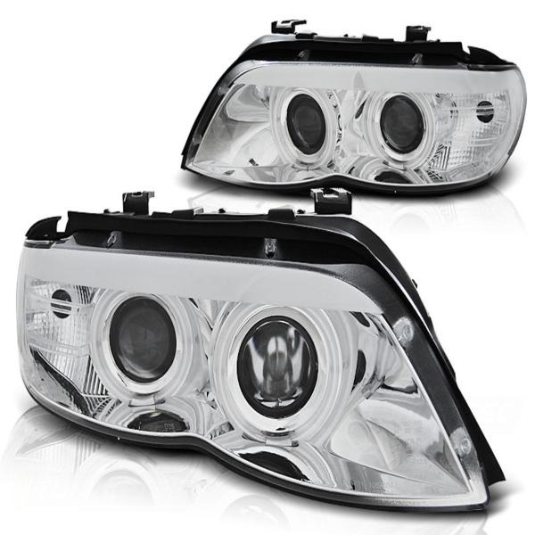 Xenon Scheinwerfer Angel Eyes passend für BMW X5 E53 Facelift Bj. 03-06 Chrom