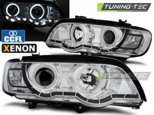 Xenon CCFL Angel Eyes Scheinwerfer passend für BMW X5 E53 Bj. 99-03 Chrom