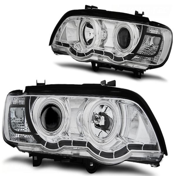 Xenon CCFL Angel Eyes Scheinwerfer passend für BMW X5 E53 Bj. 99-03 Chrom