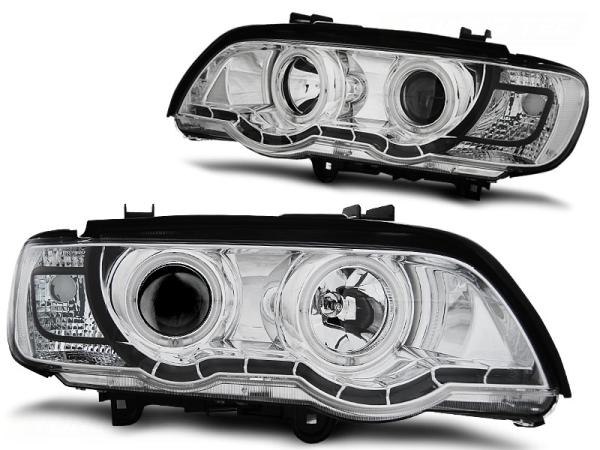 Xenon CCFL Angel Eyes Scheinwerfer passend für BMW X5 E53 Bj. 99-03 Chrom