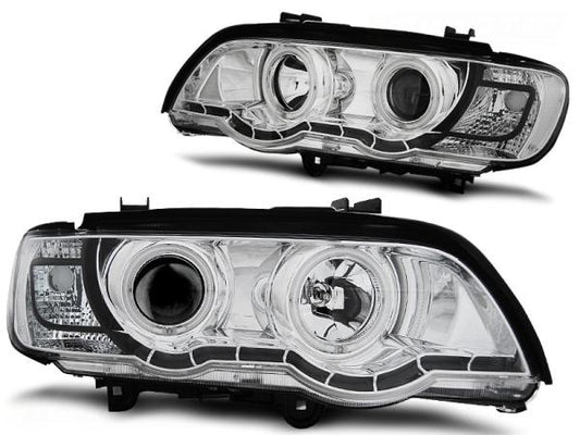 Xenon CCFL Angel Eyes Scheinwerfer passend für BMW X5 E53 Bj. 99-03 Chrom
