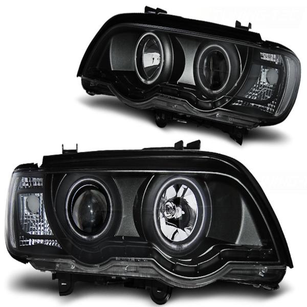 Xenon LED Angel Eyes Scheinwerfer passend für BMW X5 E53 99-03 schwarz