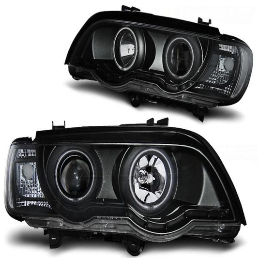 Xenon LED Angel Eyes Scheinwerfer passend für BMW X5 E53 99-03 schwarz