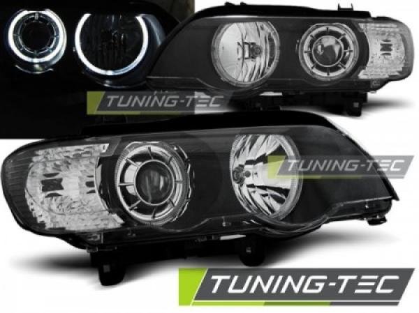 Scheinwerfer LED Angel Eyes passend für BMW X5 E53 Bj. 99-03 Schwarz