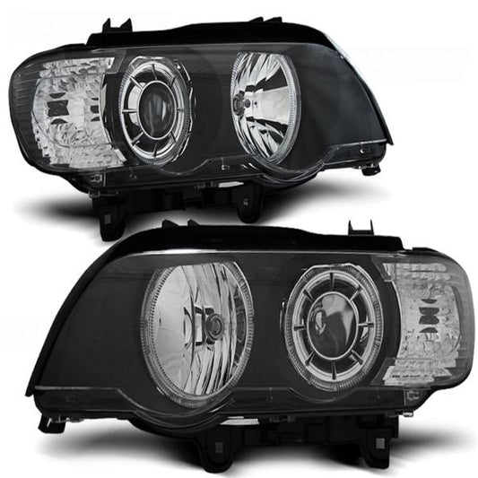 Xenon Scheinwerfer LED Angel Eyes passend für BMW X5 E53 Bj. 99-03 Schwarz
