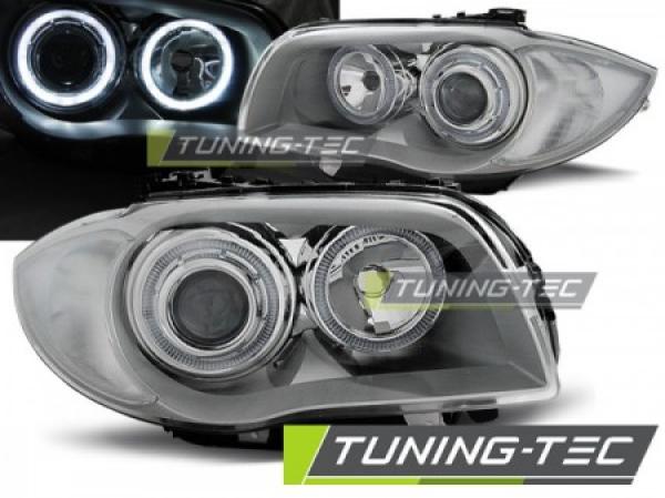 Scheinwerfer LED Angel Eyes passend für BMW 1er E81 E82 E87 E88 Bj. 04-11 Silber