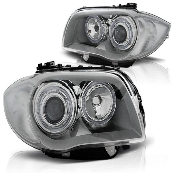 Scheinwerfer LED Angel Eyes passend für BMW 1er E81 E82 E87 E88 Bj. 04-11 Silber