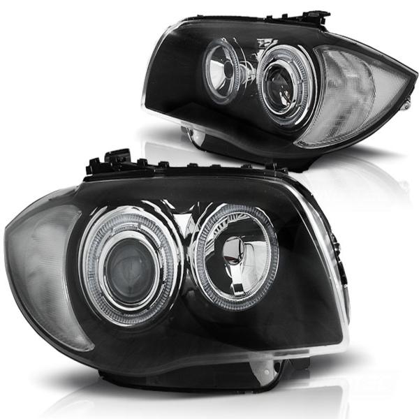 LED Angel Eyes Scheinwerfer passend für BMW 1er E81, E82, E87, E88 04-11 schwarz