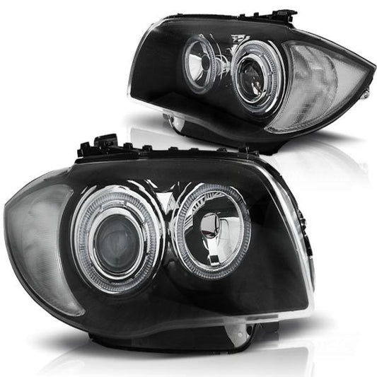 LED Angel Eyes Scheinwerfer passend für BMW 1er E81, E82, E87, E88 04-11 schwarz
