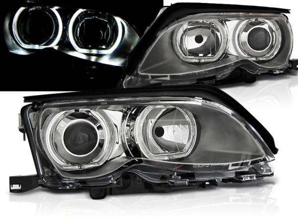 Scheinwerfer LED Angel Eyes passend für BMW 3er E46 Limo Touring Bj. 01-05 Chrom