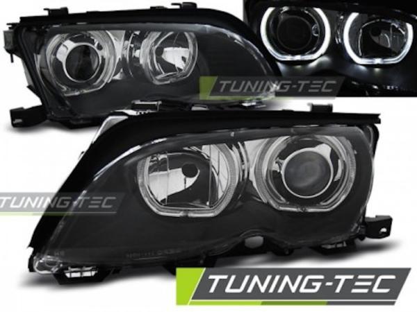Scheinwerfer LED Angel Eyes passend für BMW 3er E46 Limo Touring Bj. 01-05 Schwarz