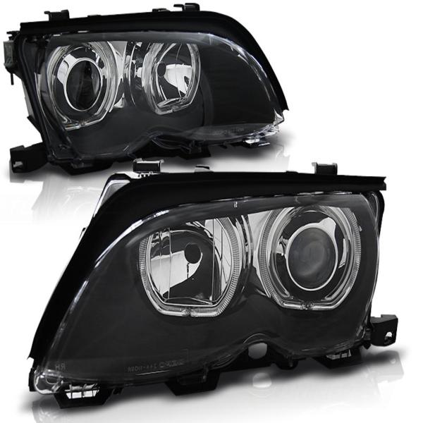 Scheinwerfer LED Angel Eyes passend für BMW 3er E46 Limo Touring Bj. 01-05 Schwarz