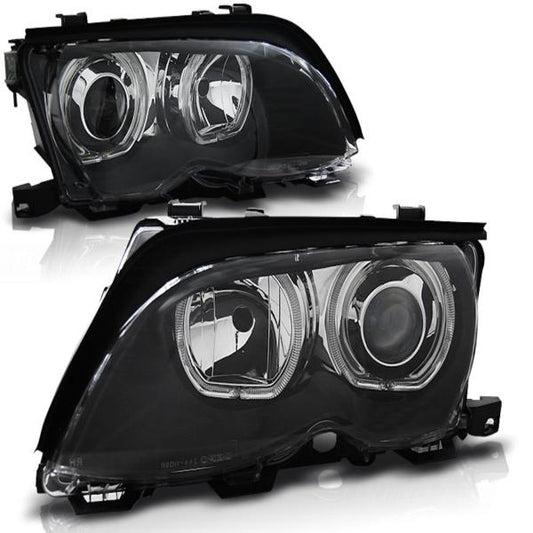 Scheinwerfer LED Angel Eyes passend für BMW 3er E46 Limo Touring Bj. 01-05 Schwarz