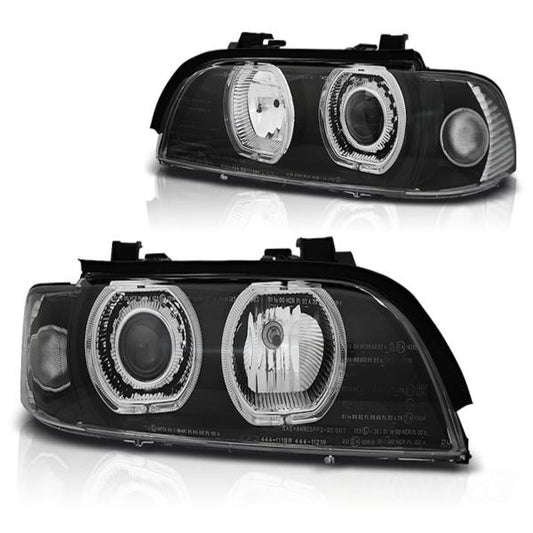 LED Angel Eyes Scheinwerfer passend für BMW 5er E39 95-03 Lim./Touring Schwarz