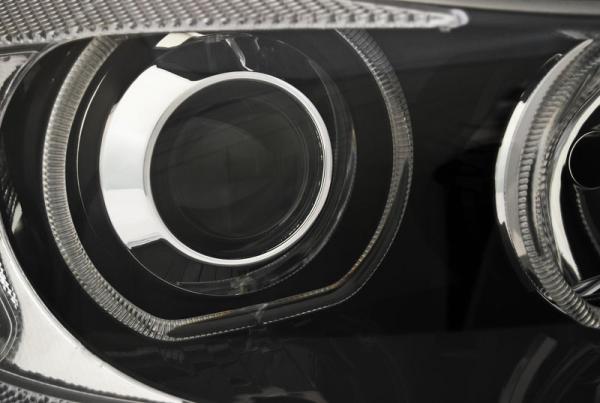 Scheinwerfer Angel Eyes passend für BMW E90/E91 Bj. 03/2005-2008 Schwarz weiße LED Ringe