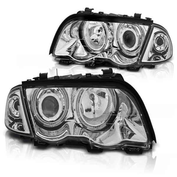 Scheinwerfer LED Angel Eyes passend für BMW 3er E46 Limo Touring Bj. 98-01 Chrom