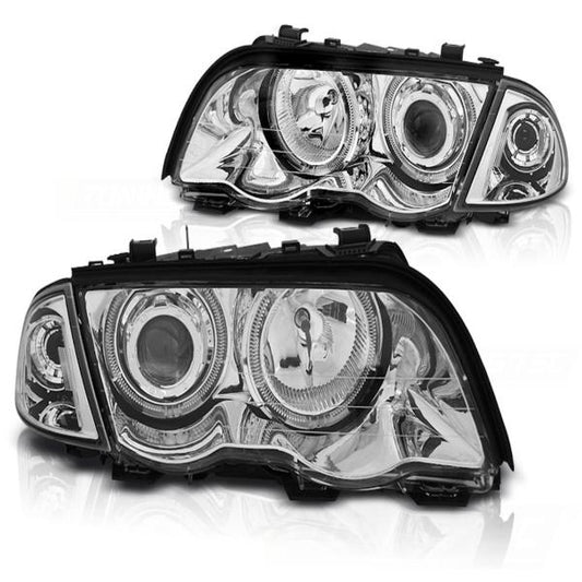 Scheinwerfer LED Angel Eyes passend für BMW 3er E46 Limo Touring Bj. 98-01 Chrom