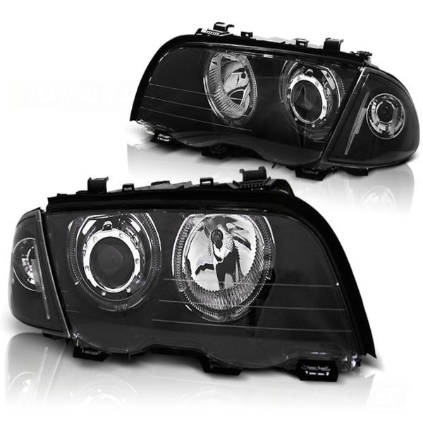 Scheinwerfer LED Angel Eyes passend für BMW 3er E46 Limo Touring Bj. 98-01 Schwarz