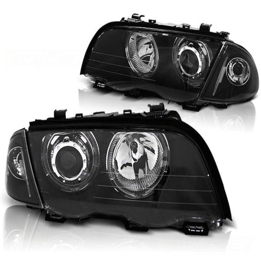 Scheinwerfer LED Angel Eyes passend für BMW 3er E46 Limo Touring Bj. 98-01 Schwarz