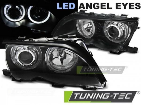 Scheinwerfer LED Angel Eyes passend für BMW 3er E46 Limo Touring Bj. 01-05 Schwarz