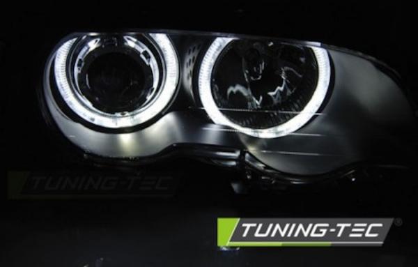 LED Angel Eyes Scheinwerfer passend für BMW 3er E46 Coupe / Cabrio 99-03 schwarz Set