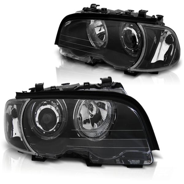 LED Angel Eyes Scheinwerfer passend für BMW 3er E46 Coupe / Cabrio 99-03 schwarz Set