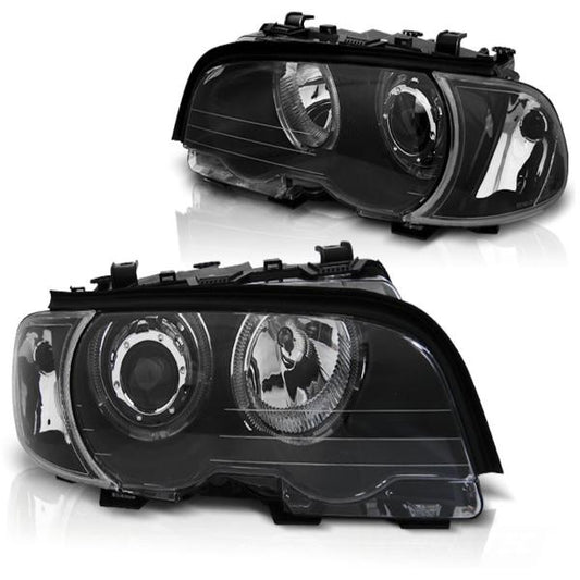 LED Angel Eyes Scheinwerfer passend für BMW 3er E46 Coupe / Cabrio 99-03 schwarz Set