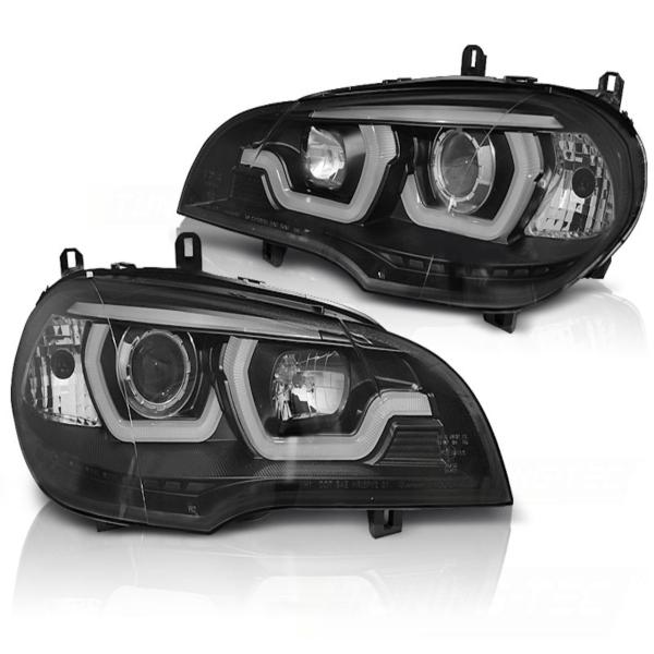 LED Tagfahrlicht Angel Eyes Scheinwerfer passend für BMW X5 E70 07-10/10-13 schwarz