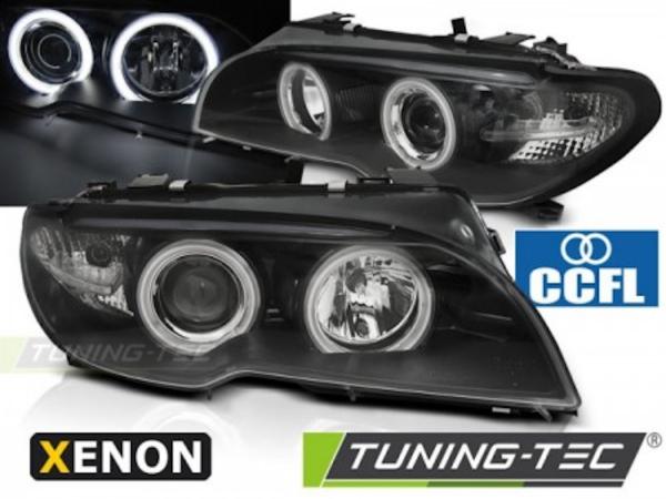 Xenon Scheinwerfer CCFL Angel Eyes passend für BMW 3er E46 Coupe Cabrio 03-06 Schwarz