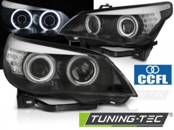 Scheinwerfer CCFL Angel Eyes passend für BMW 5er E60 E61 03-07 Schwarz mit LED Blinker