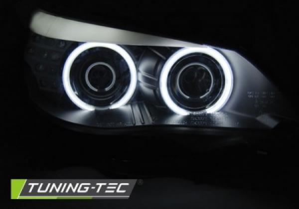 Scheinwerfer CCFL Angel Eyes passend für BMW 5er E60 E61 03-07 Schwarz mit LED Blinker