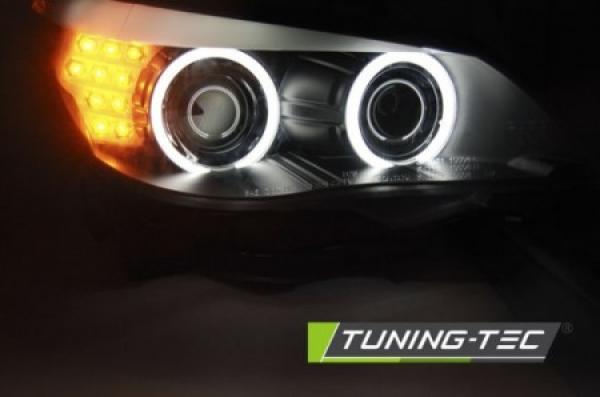 Scheinwerfer CCFL Angel Eyes passend für BMW 5er E60 E61 03-07 Schwarz mit LED Blinker