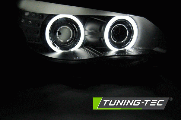 Scheinwerfer CCFL Angel Eyes passend für BMW 5er E60 E61 03-07 Schwarz mit LED Blinker