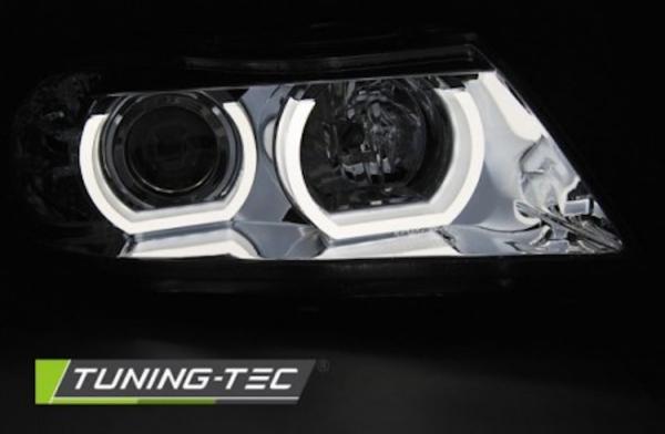 Scheinwerfer 3D Angel Eyes passend für BMW 3er E90 E91 Bj. 05-08 Chrom