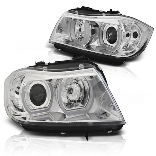 Scheinwerfer 3D Angel Eyes passend für BMW 3er E90 E91 Bj. 05-08 Chrom