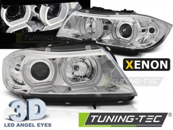 Xenon Scheinwerfer 3D Angel Eyes passend für BMW 3er E90 E91 Bj. 05-08 Chrom