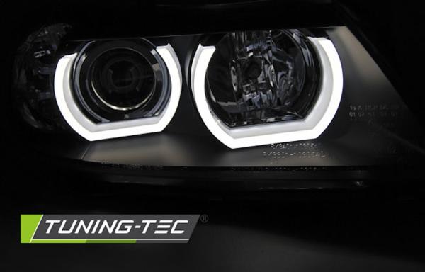 Xenon Scheinwerfer 3D Angel Eyes passend für BMW 3er E90 E91 Bj. 05-08 Schwarz