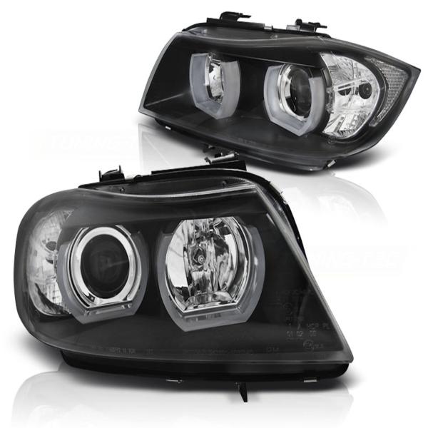 Xenon Scheinwerfer 3D Angel Eyes passend für BMW 3er E90 E91 Bj. 05-08 Schwarz
