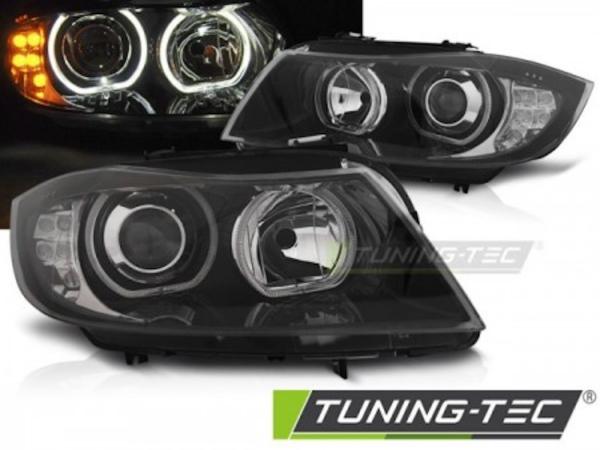 Scheinwerfer LED Angel Eyes passend für BMW 3er E90 E91  05-08 Schwarz mit LED Blinker