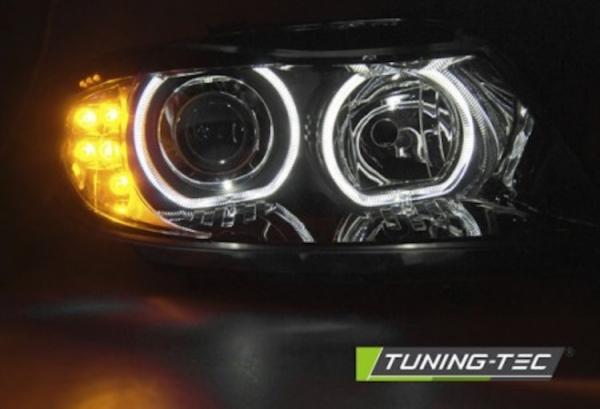 Scheinwerfer LED Angel Eyes passend für BMW 3er E90 E91  05-08 Schwarz mit LED Blinker