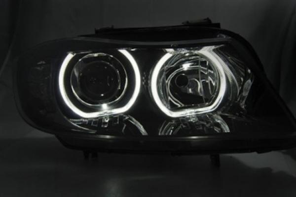 Scheinwerfer LED Angel Eyes passend für BMW 3er E90 E91  05-08 Schwarz mit LED Blinker