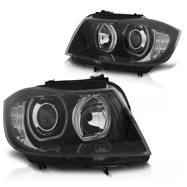 Scheinwerfer LED Angel Eyes passend für BMW 3er E90 E91  05-08 Schwarz mit LED Blinker