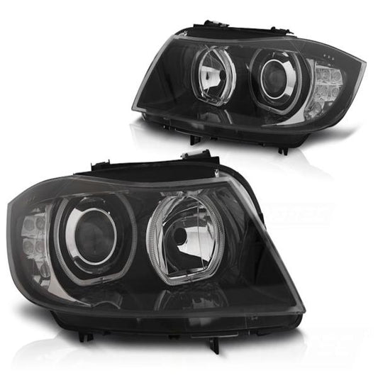 Scheinwerfer LED Angel Eyes passend für BMW 3er E90 E91  05-08 Schwarz mit LED Blinker