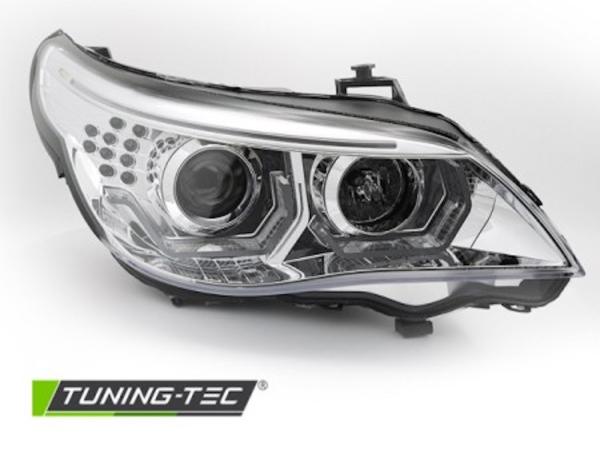Scheinwerfer 3D Angel Eyes passend für BMW 5er E60 E61 Bj. 03-07 Chrom mit LED Blinker